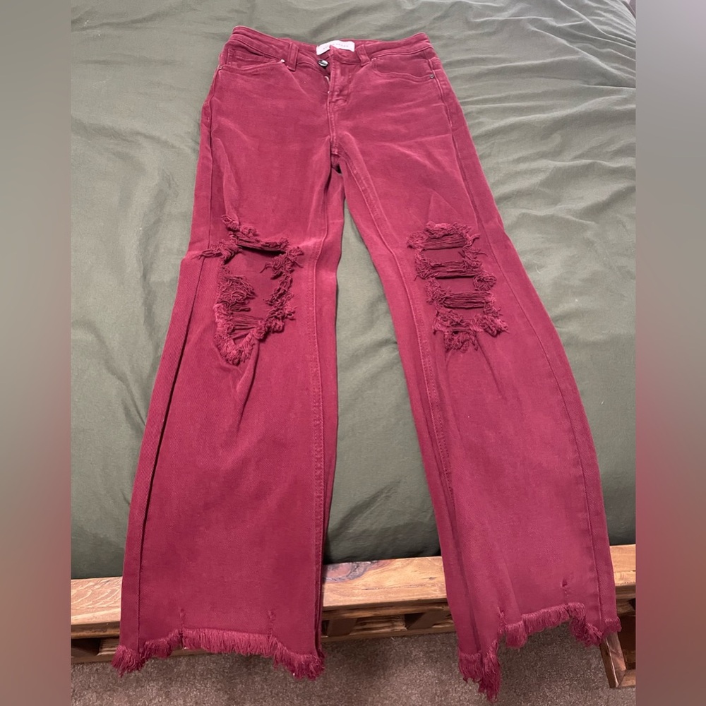 NWOT Risen red denim distressed jeans size 1/25